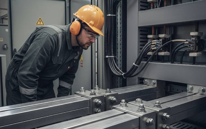 ingénieur inspectant des barres omnibus en aluminium