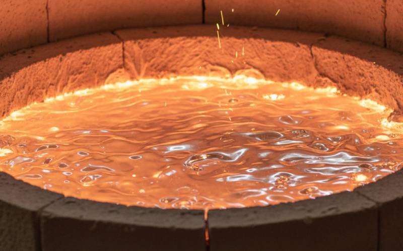 molten aluminum in crucible