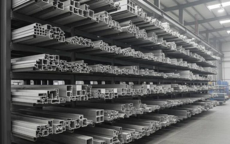 stacked aluminum extrusions in factory