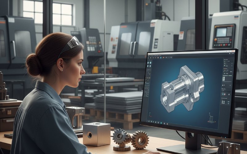 Engineer reviewing metal manufacturing design