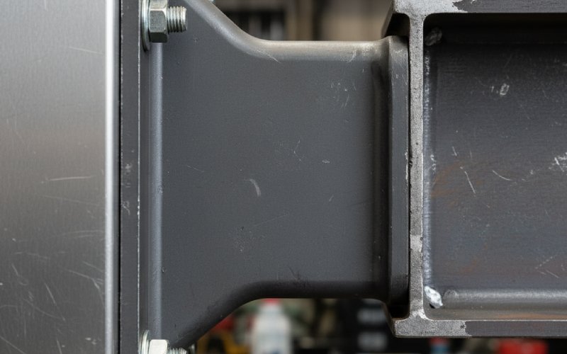 Steel bracket linking machine to frame