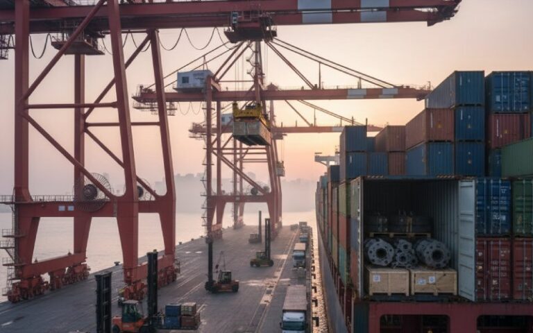 heavy machined parts loading at seaport